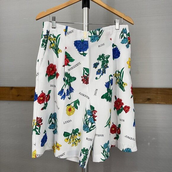 VTG collections internationale White Floral Pleated Zip Up High Waist Short Sz L - Picture 1 of 13